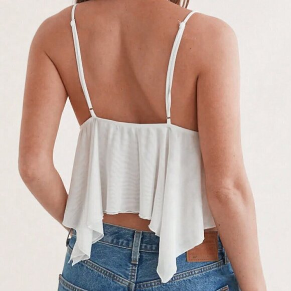 White Women's Solid Color Asymmetric Hem Summer Camisole - Picture 2 of 5